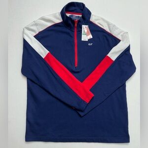 Vineyard Vines Men’s Americana 1/4 Zip Sweater Red White Blue Long Sleeve Size L